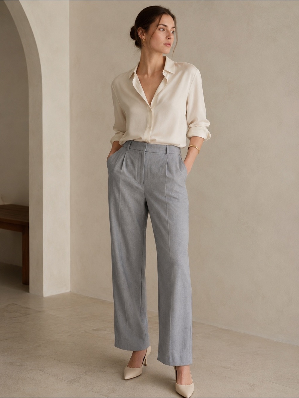Abercrombie & Fitch Grey Knit High Rise Trousers Sz 12R / Waist 31 Quiet Luxury